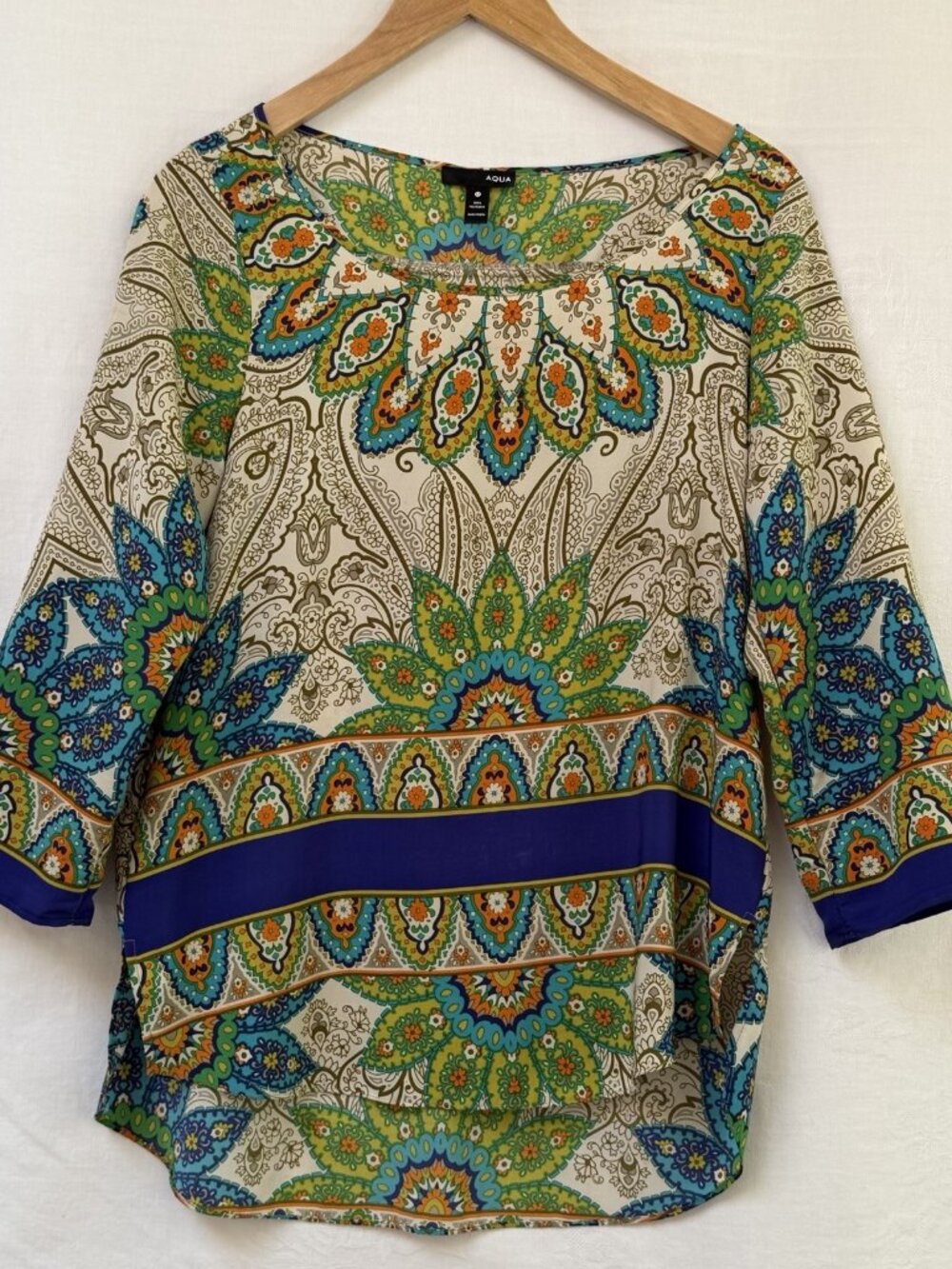 Aque Tunic Top Blouse Women Medium Boho Boxy Colorful Artsy Lightweight Party